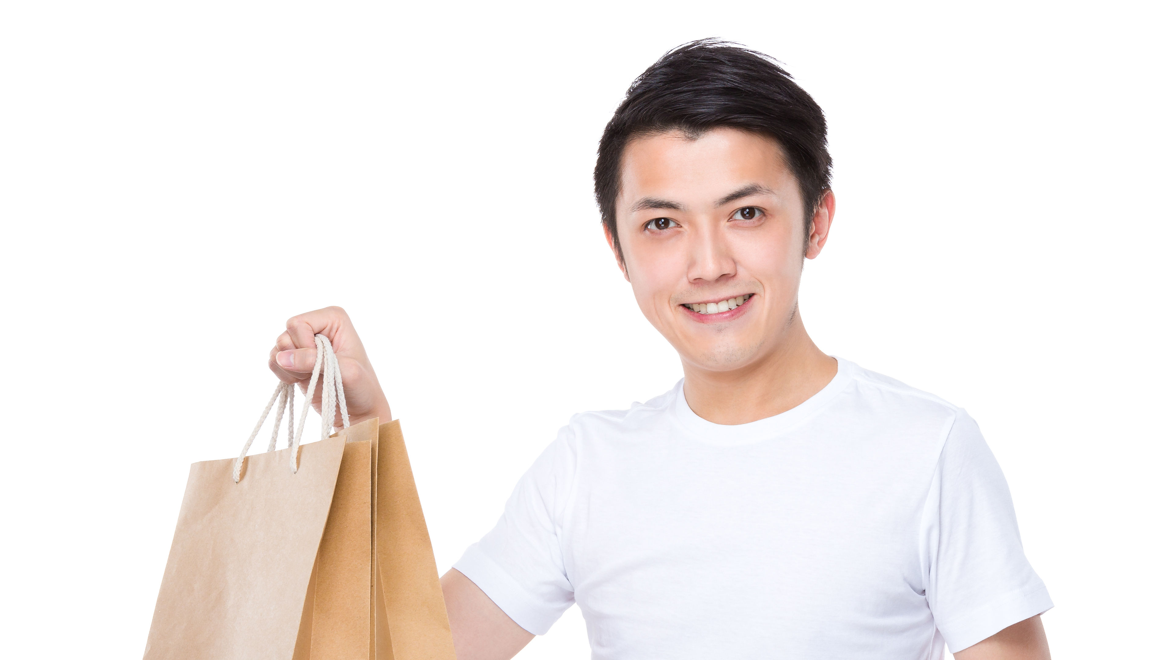 Man holding shopping brown bags 