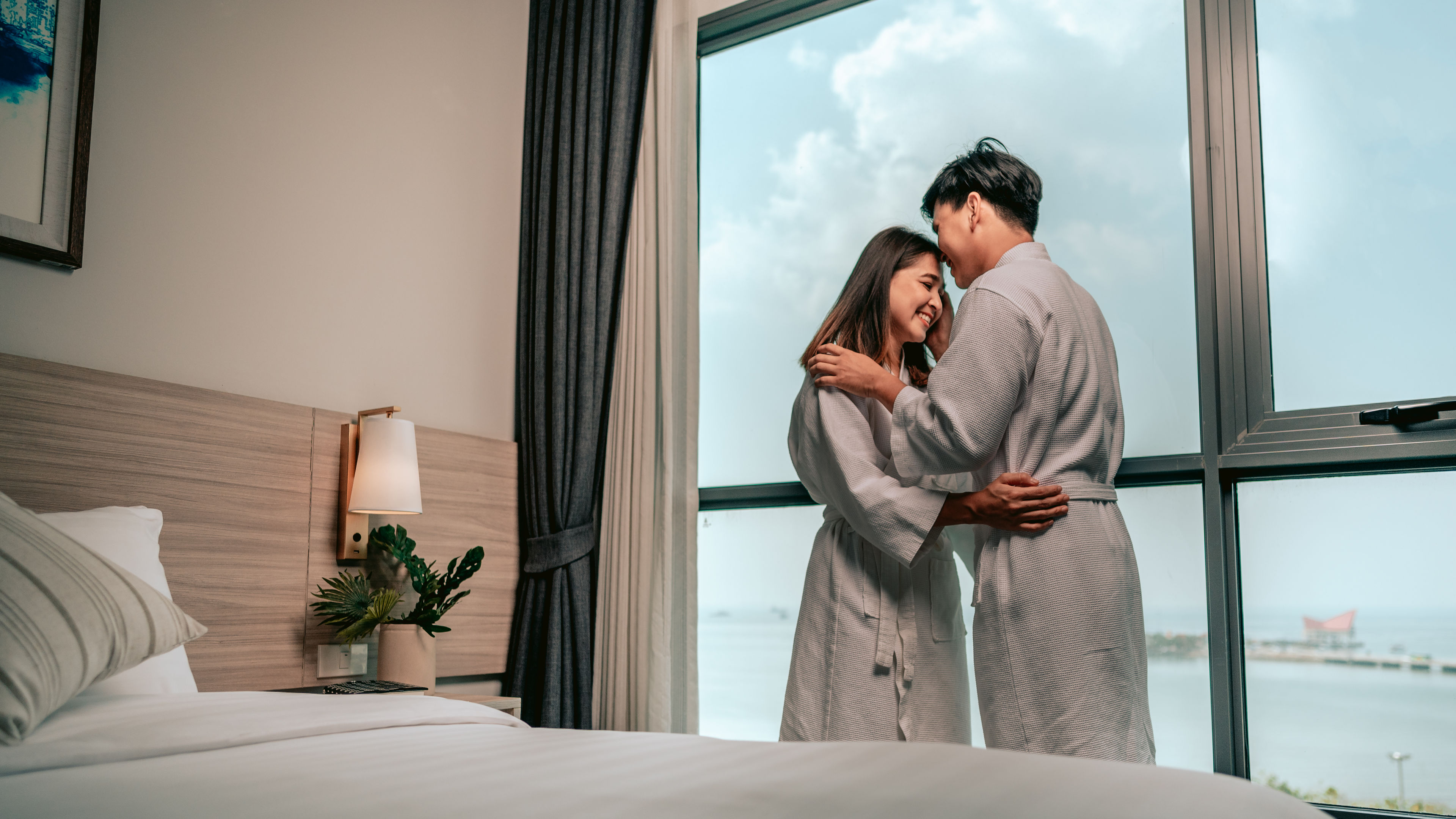 Romantic couple kissing