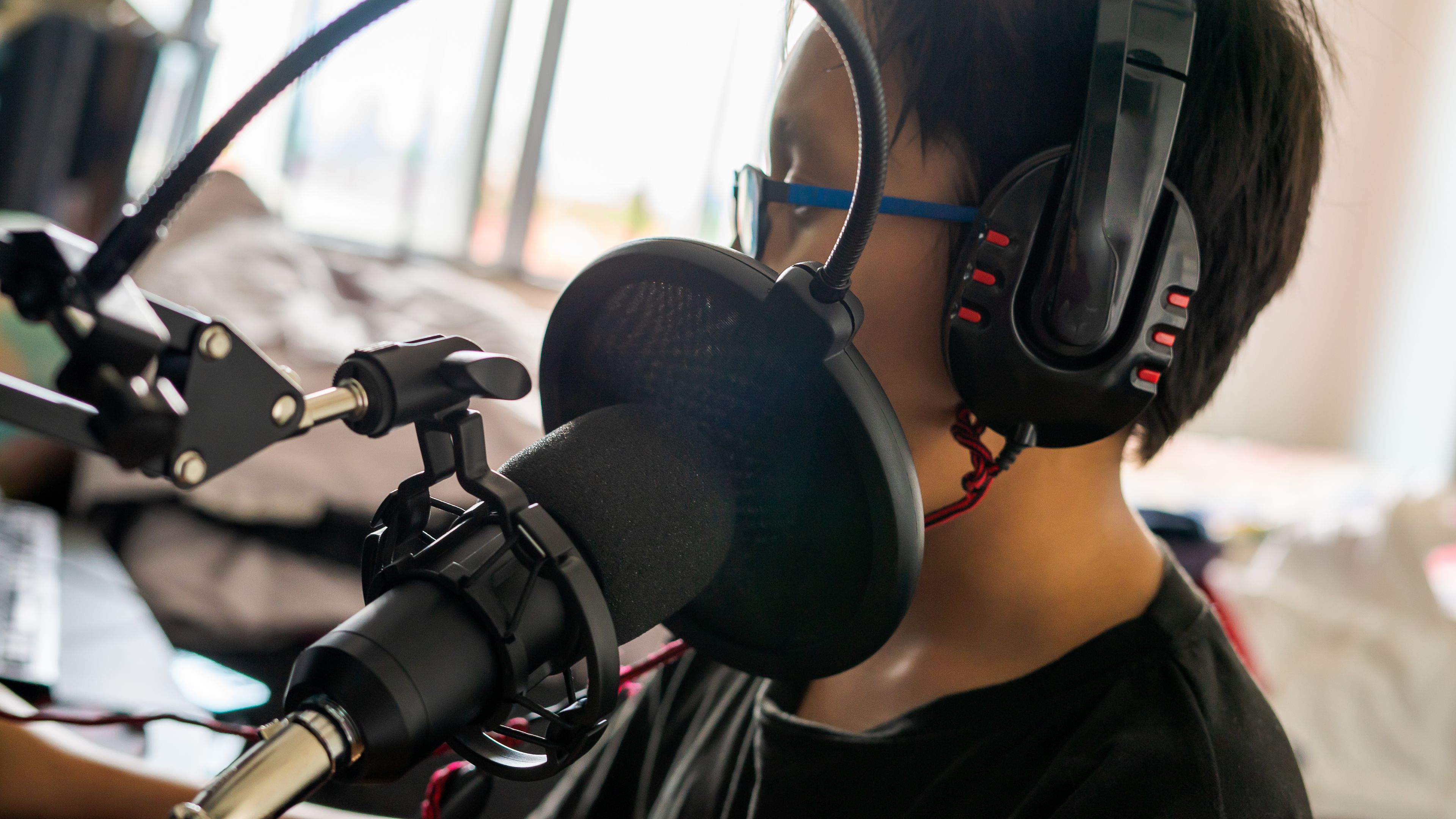 Young boy recording