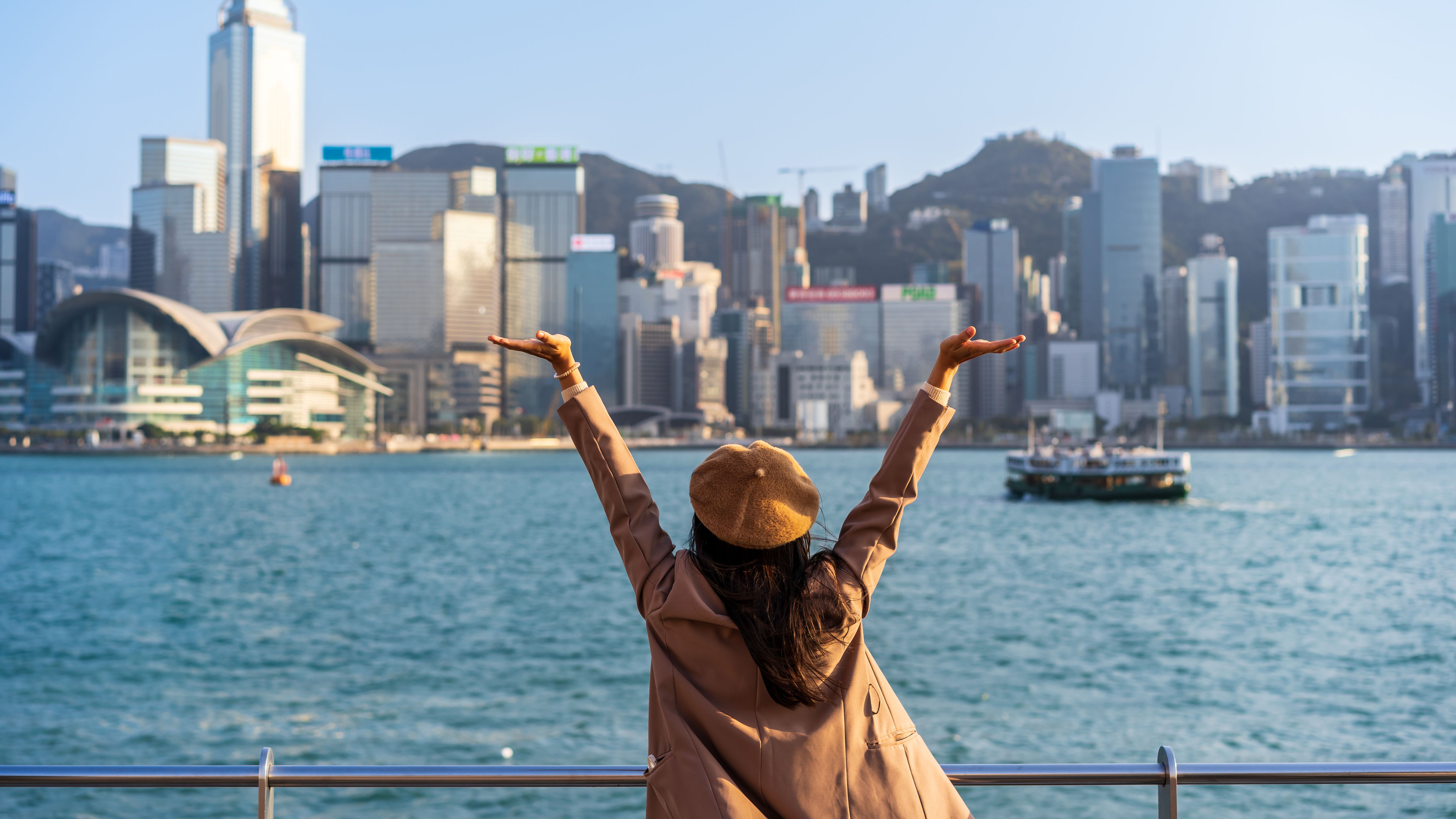 Young woman traveller relaxing and enjoying