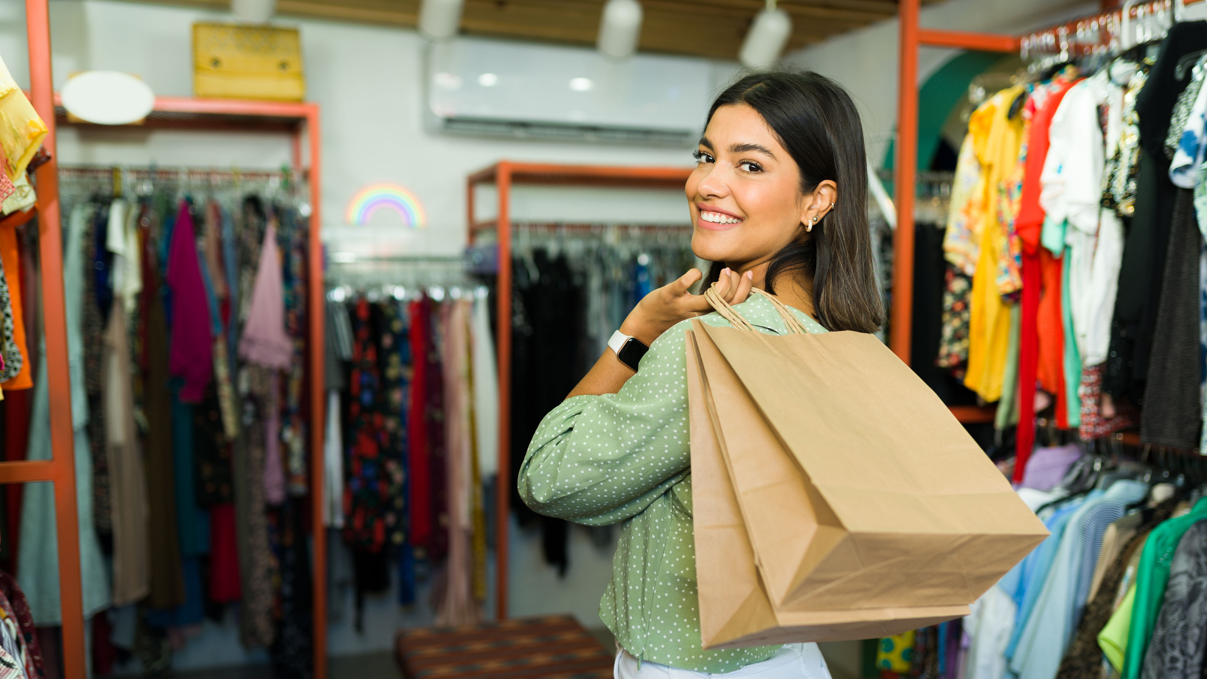 Smiling Woman Shopping with Bags