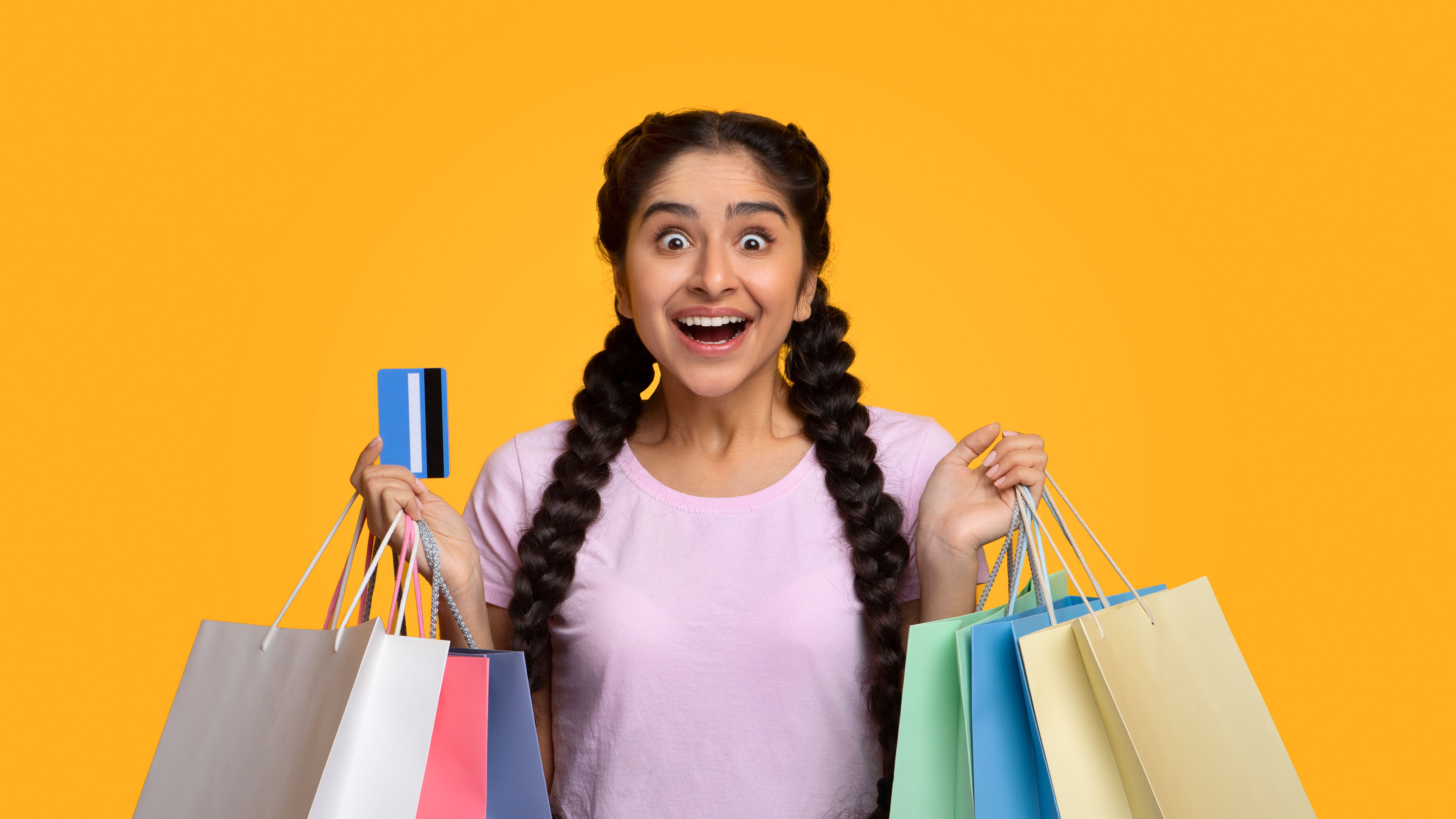 A girl is excited to Shop