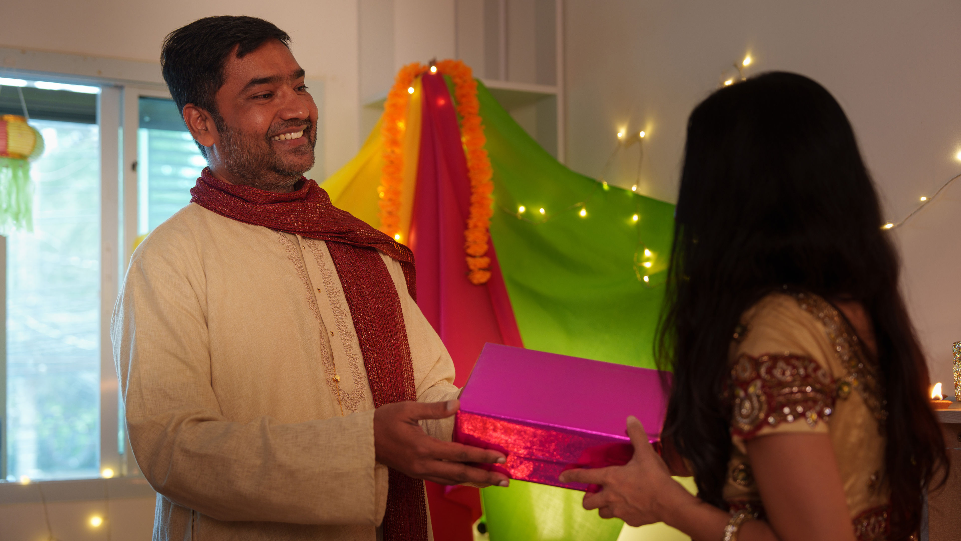 Couple sharing gifts