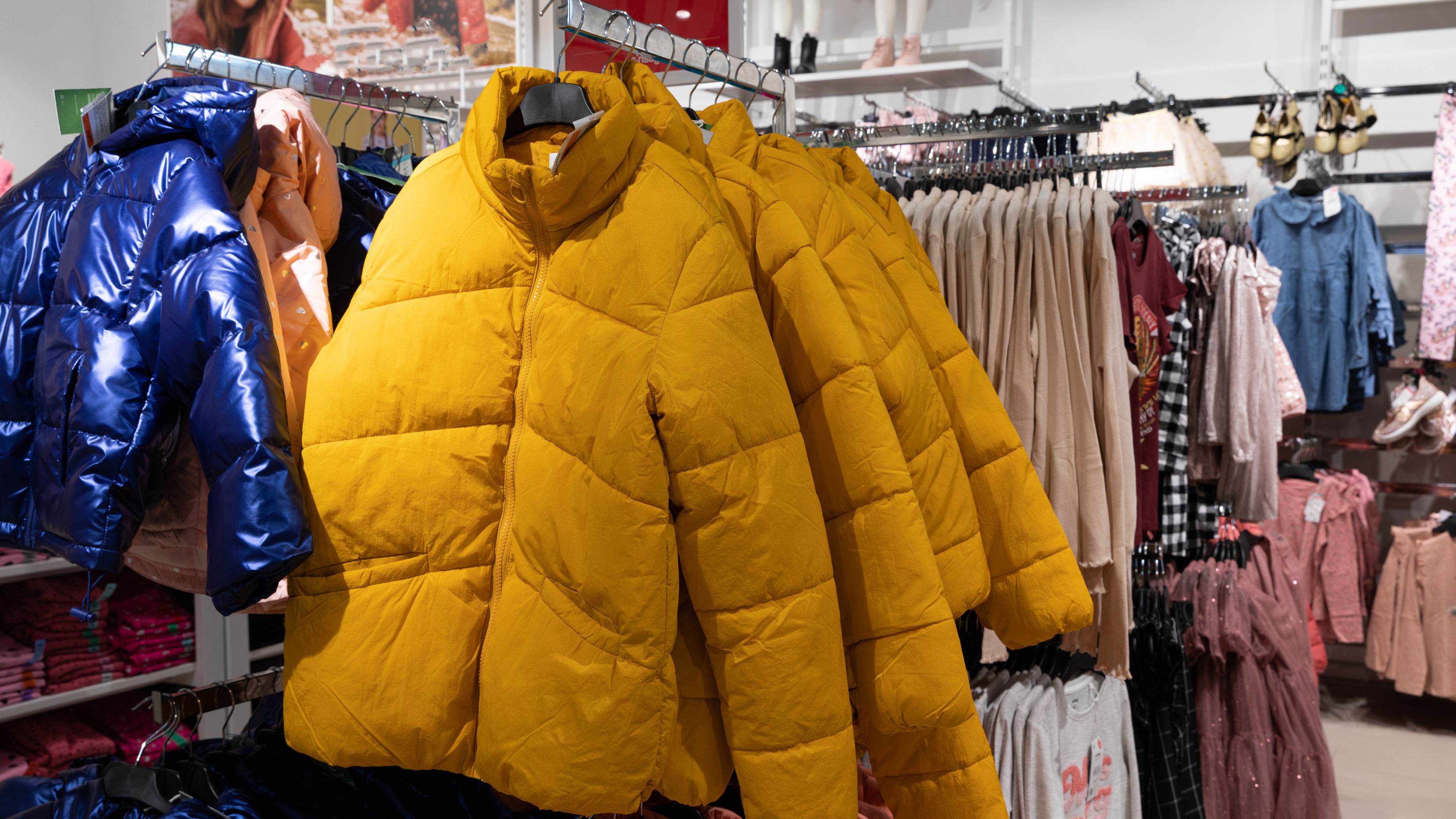 Puffer jacket hunged in a shop