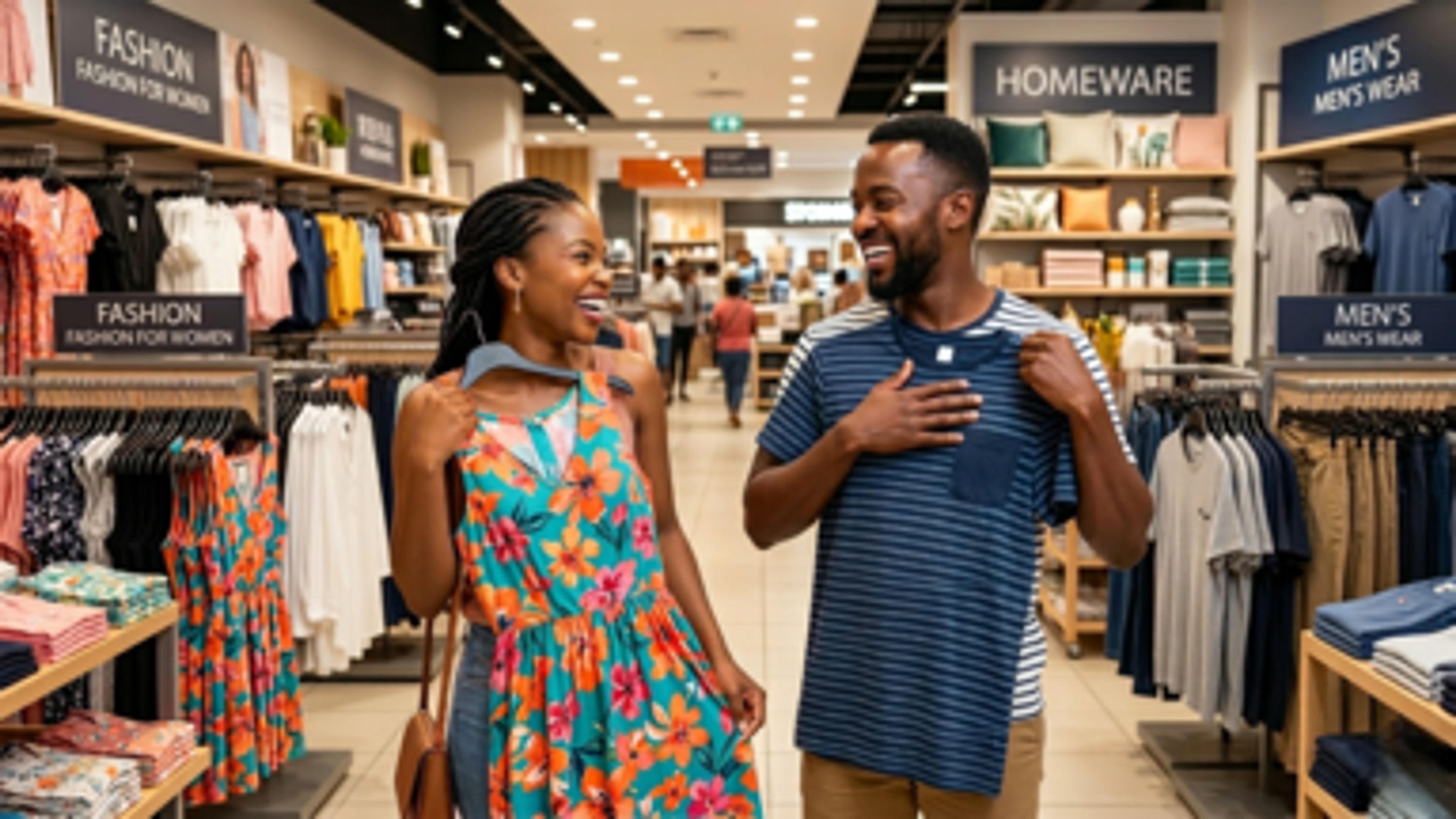 An African couples, puchasing clothes.