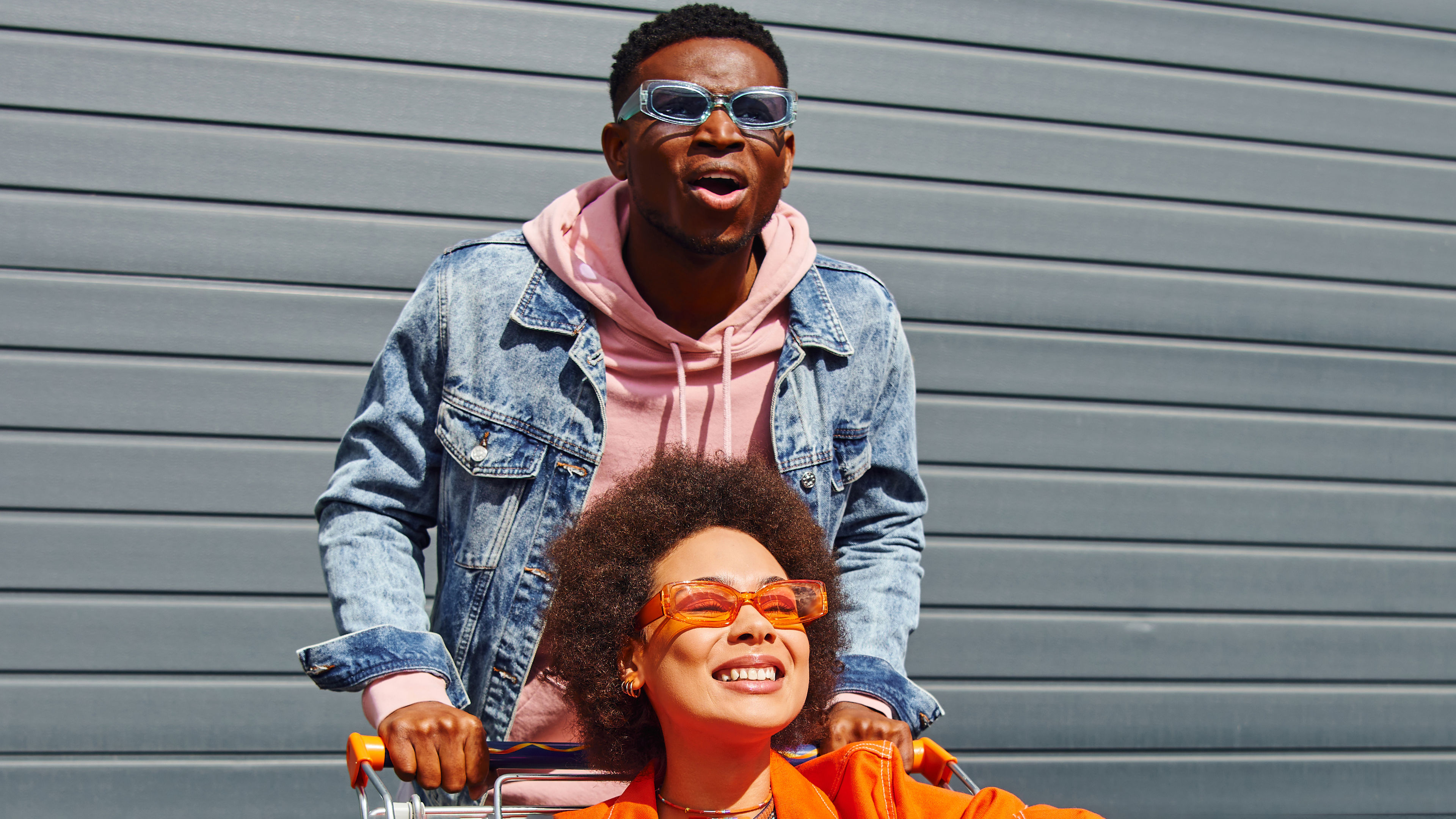 Man and woman in sunglass and enjoying