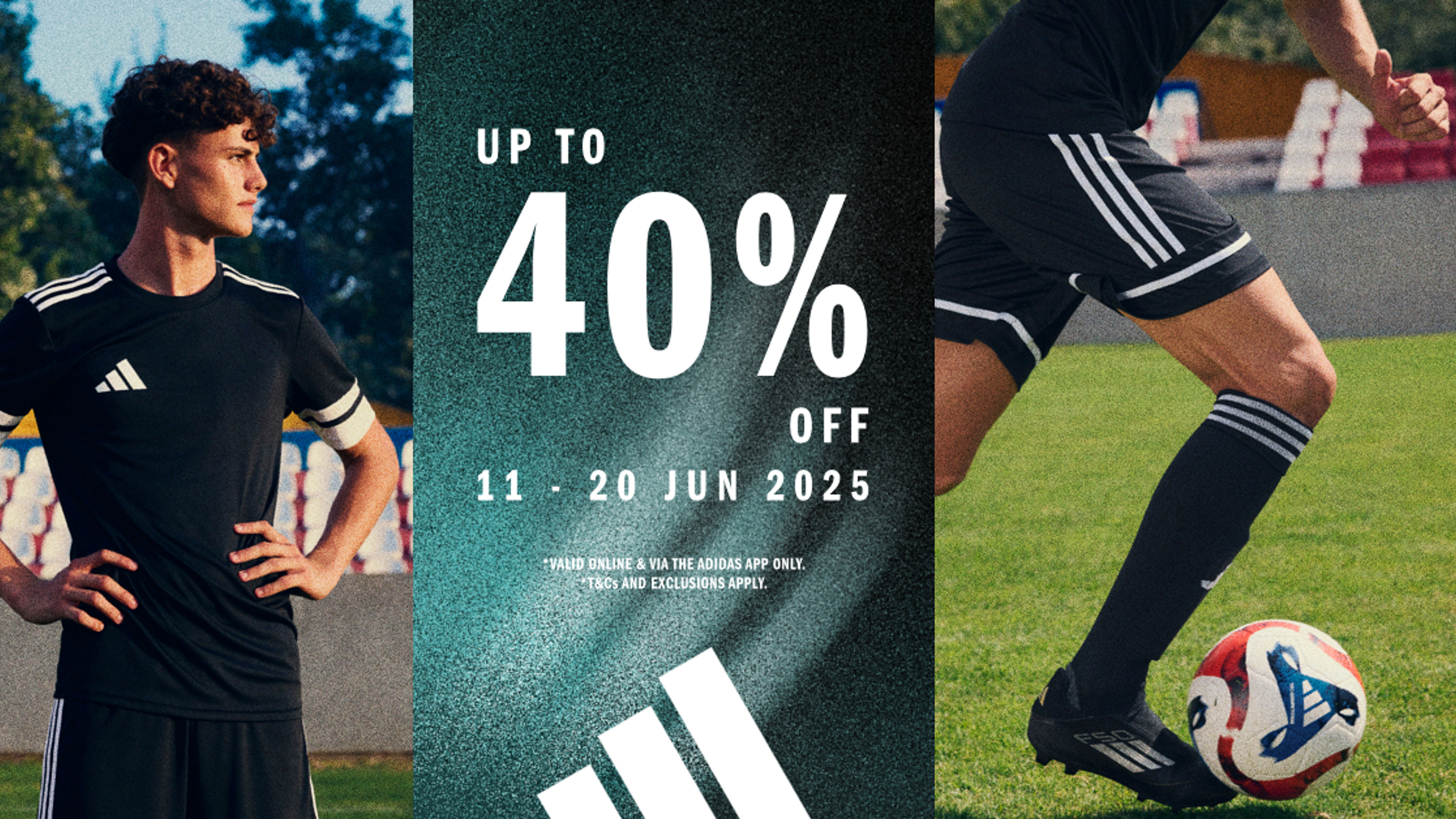 แบนเนอร์ส่วนลด Adidas พร้อมนักฟุตบอล