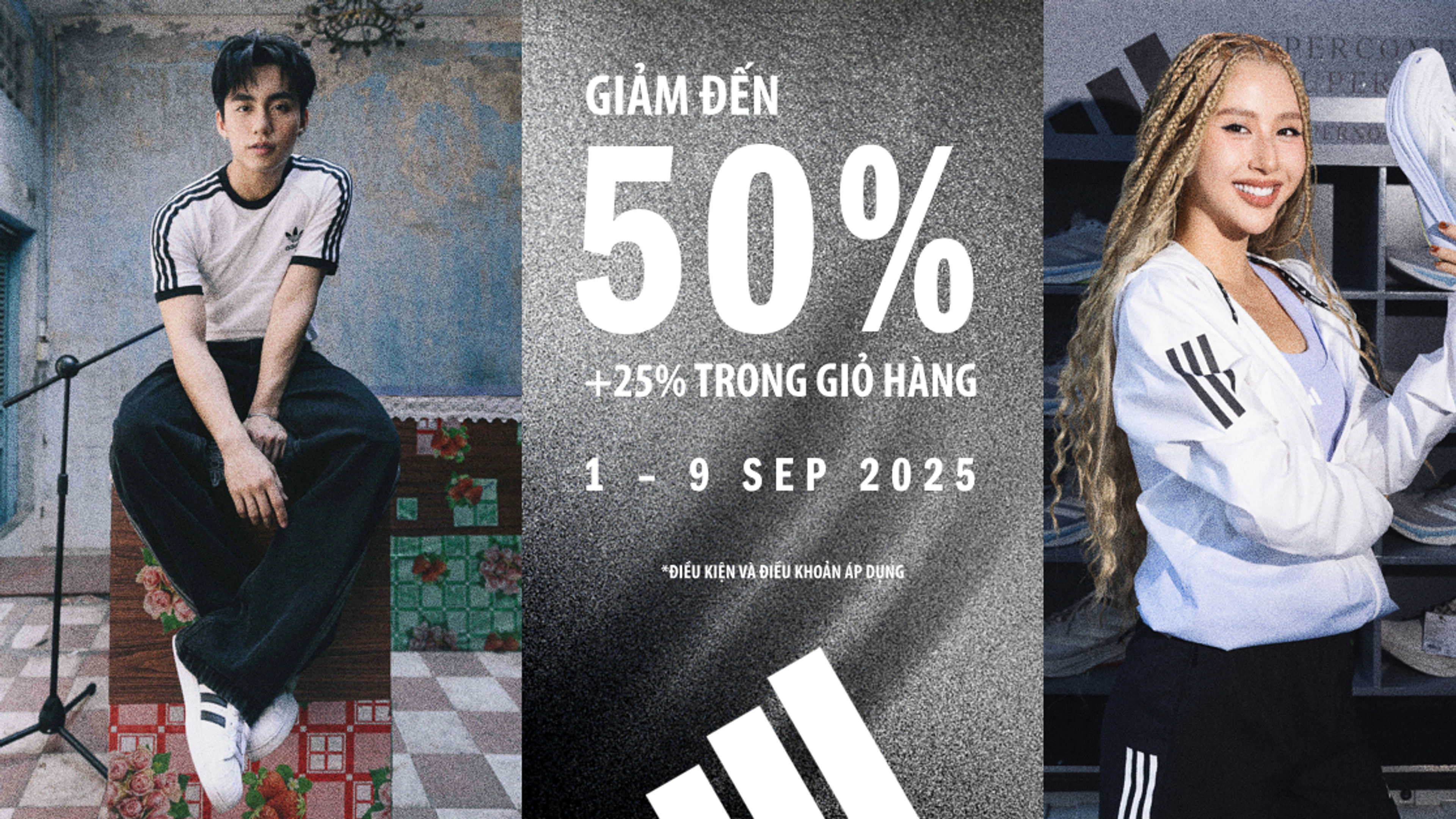 Biểu ngữ giảm giá 50% của Adidas