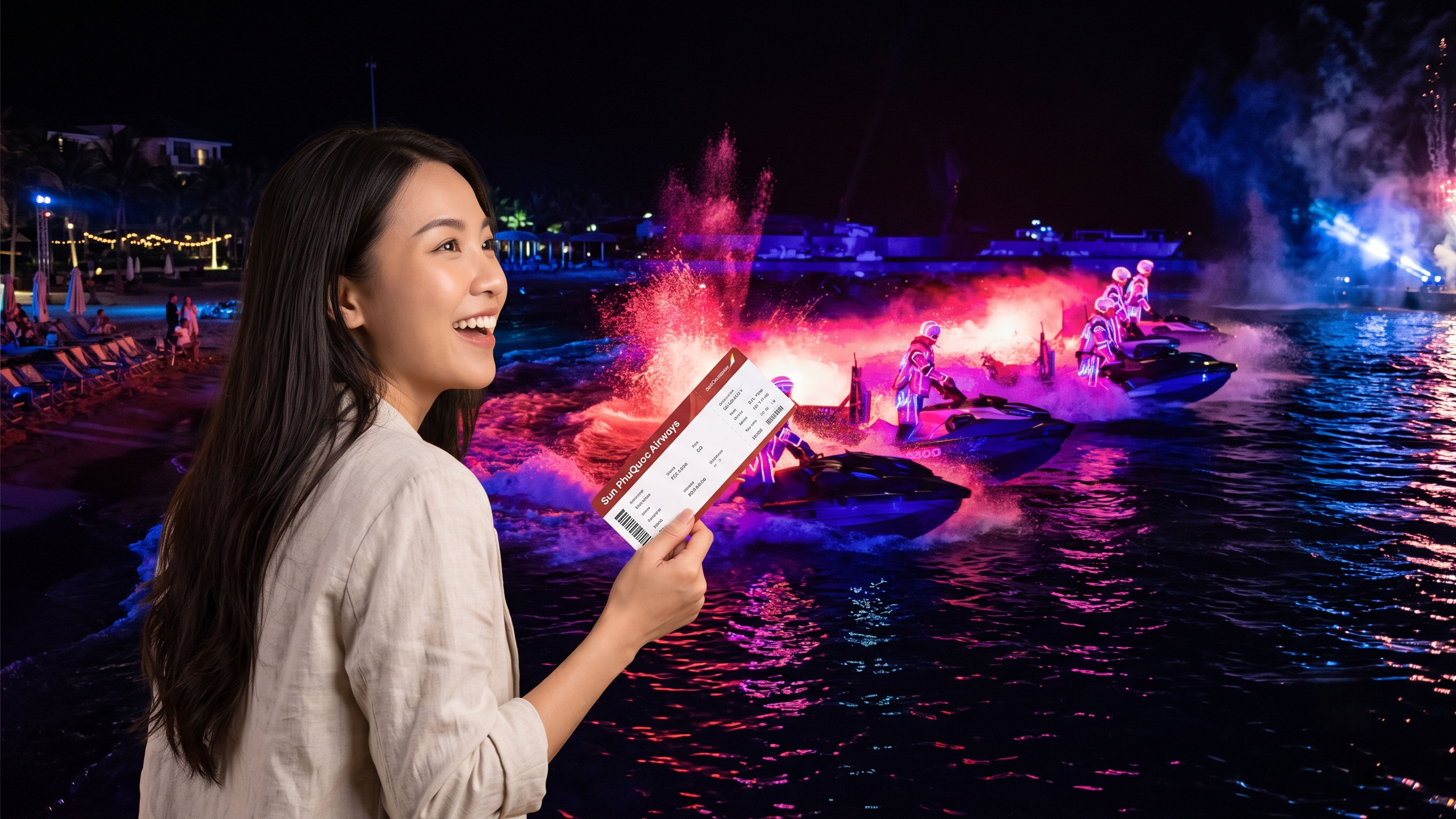 Phụ nữ châu Á với thẻ lên máy bay