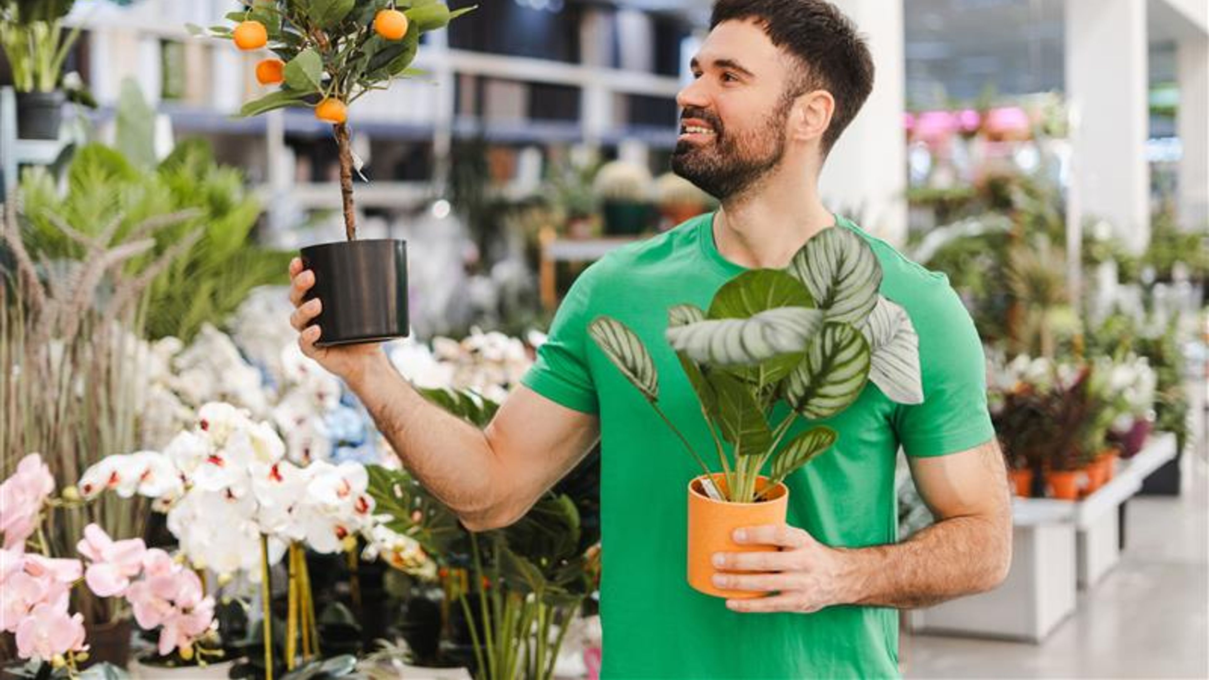 A man buying plants for home