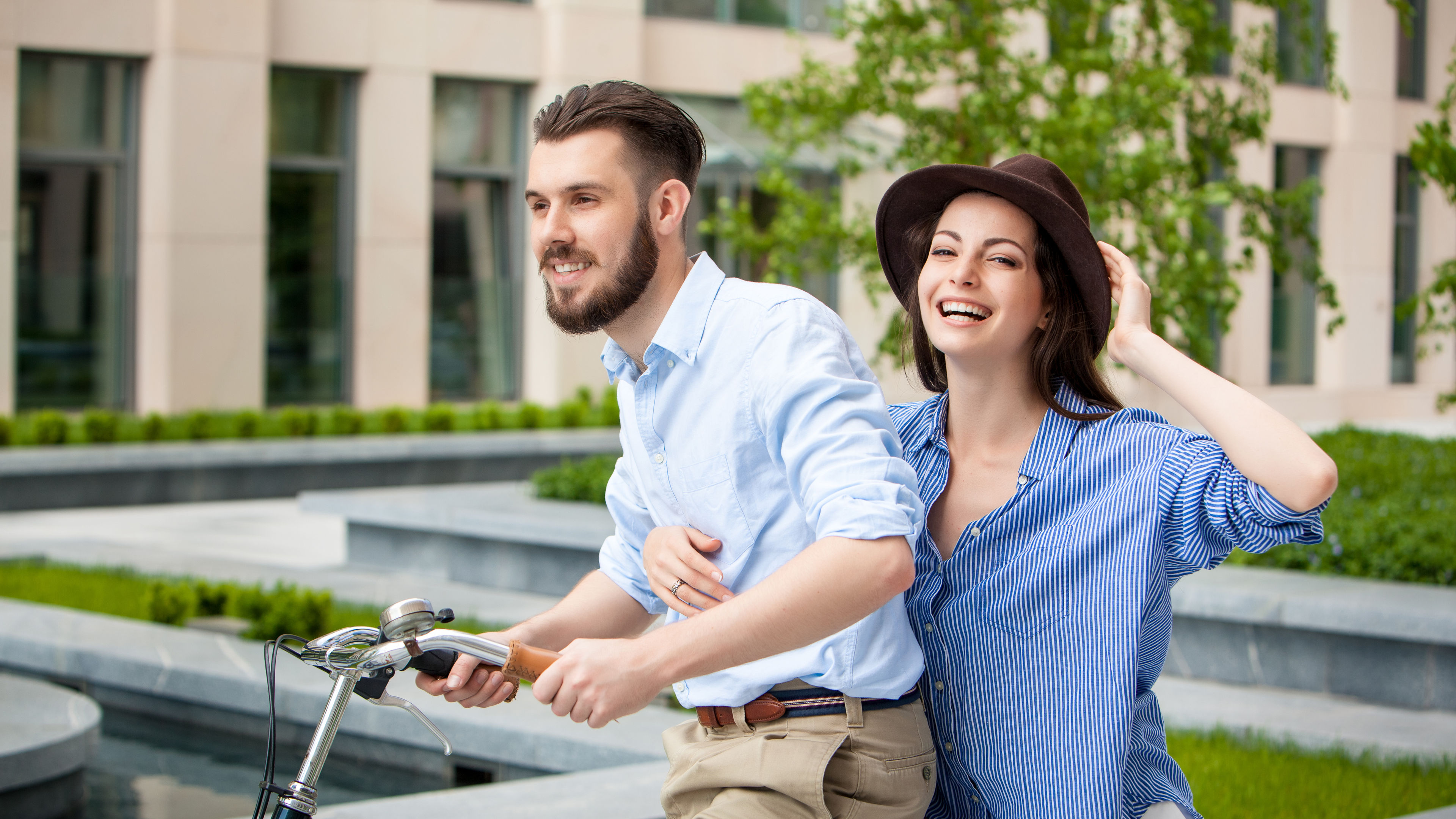 Couple on bicycle