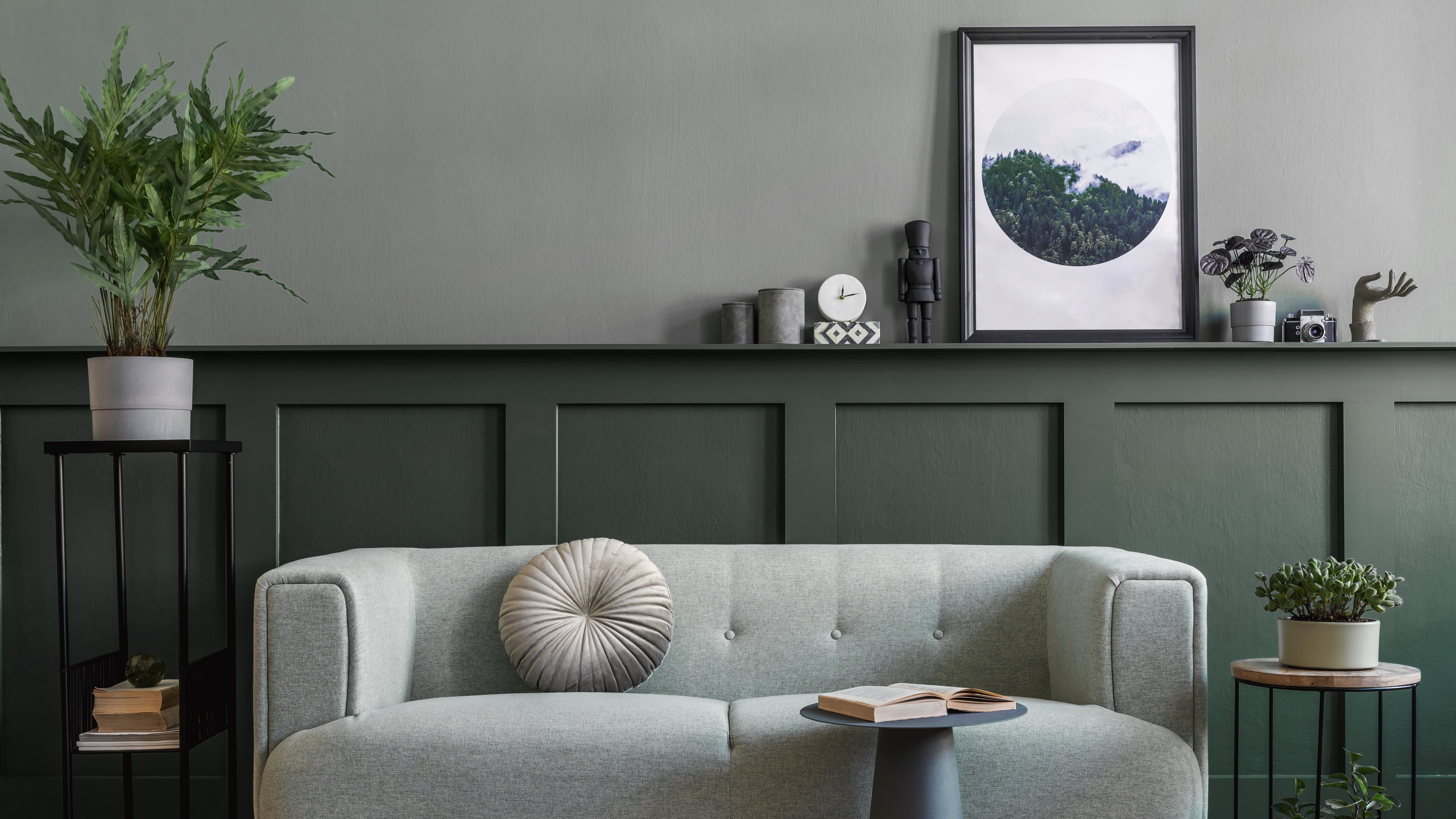 Cozy Couch in Stylish Green Room